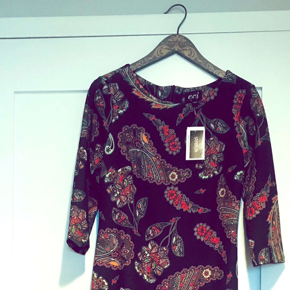 ECI Dress Black with Flower Print